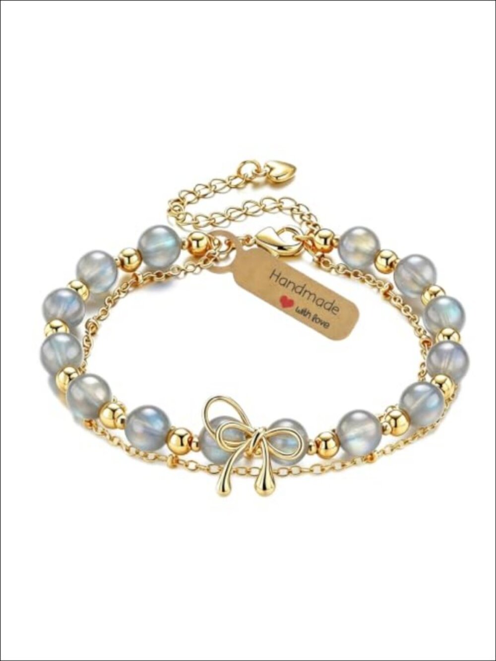 Handmade Moonstone & 14K Gold Plated Beaded Bracelet Women Layered